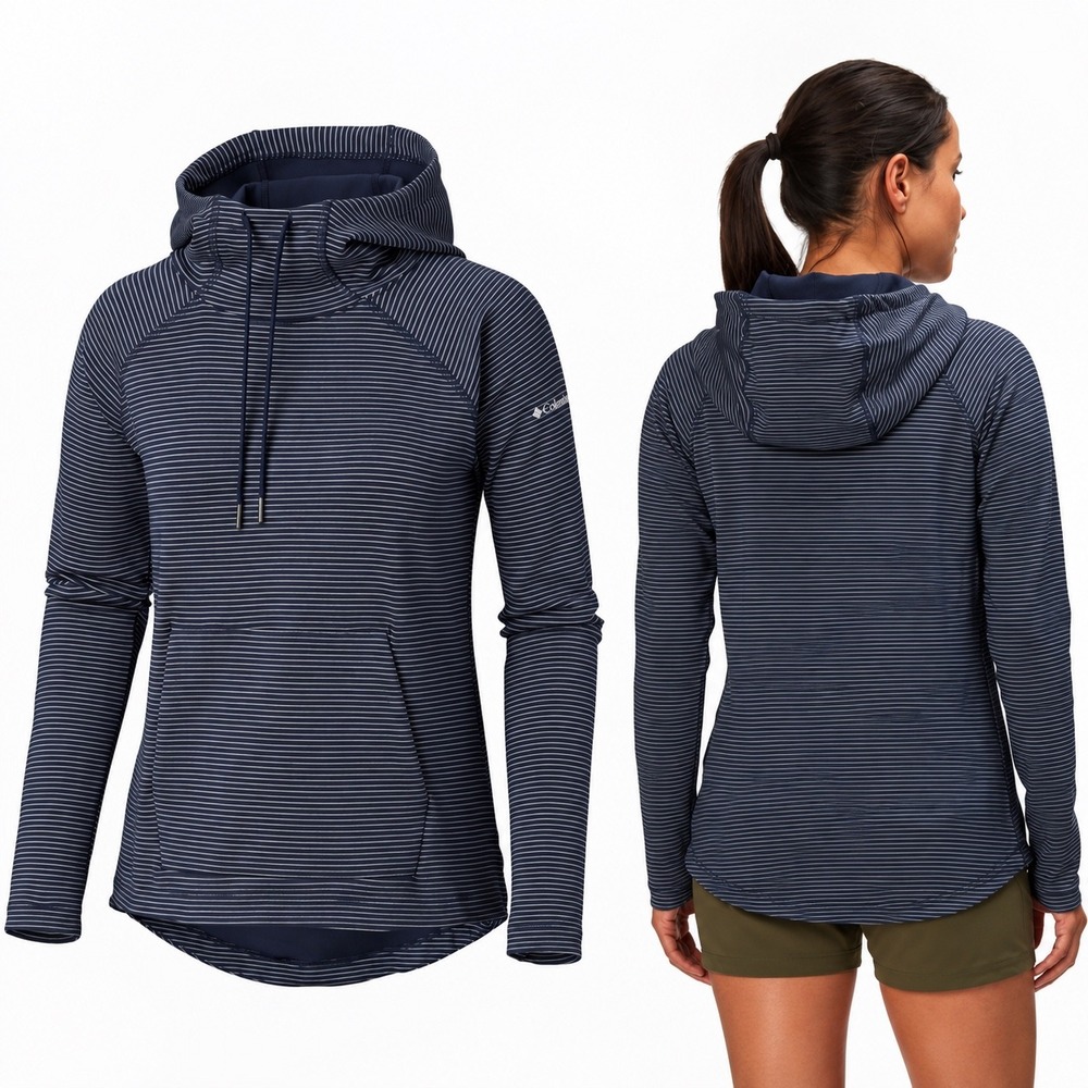 Columbia Omni-Wick Hoodie Large Navy Stripe Womens Lightweight Hiking AK1207